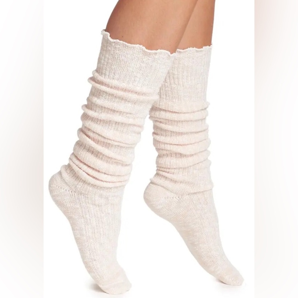 NORDSTROM KNEE HIGH SLOUCH SOCKS PALE PINK SMOKE MARL OS NWOT